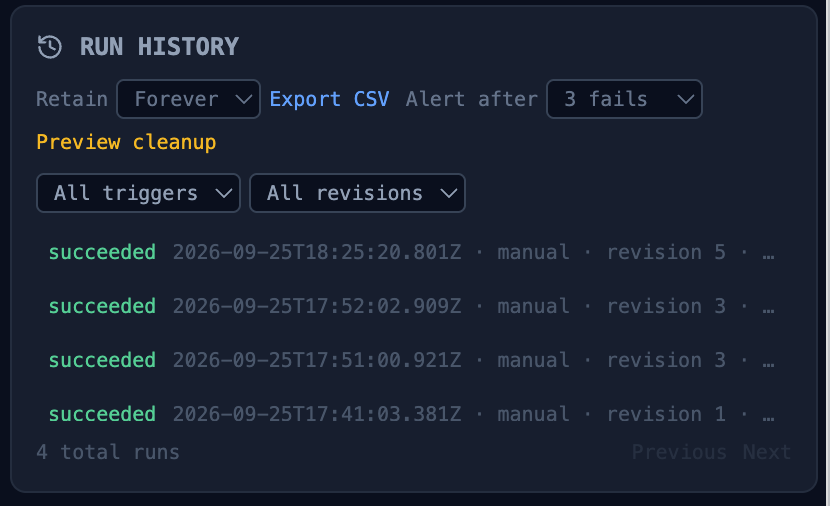 After re-approval the incident resolves and the next scheduled run is green in run history
